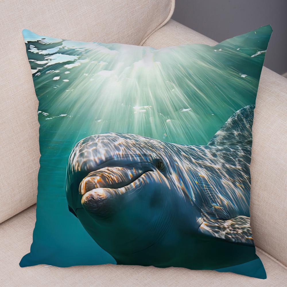 Federa per Cuscino Delfino Vita Marina Motivo Pesci Barriera Corallina Tessuto Morbido Studio Ufficio Casa Decorazione Federa