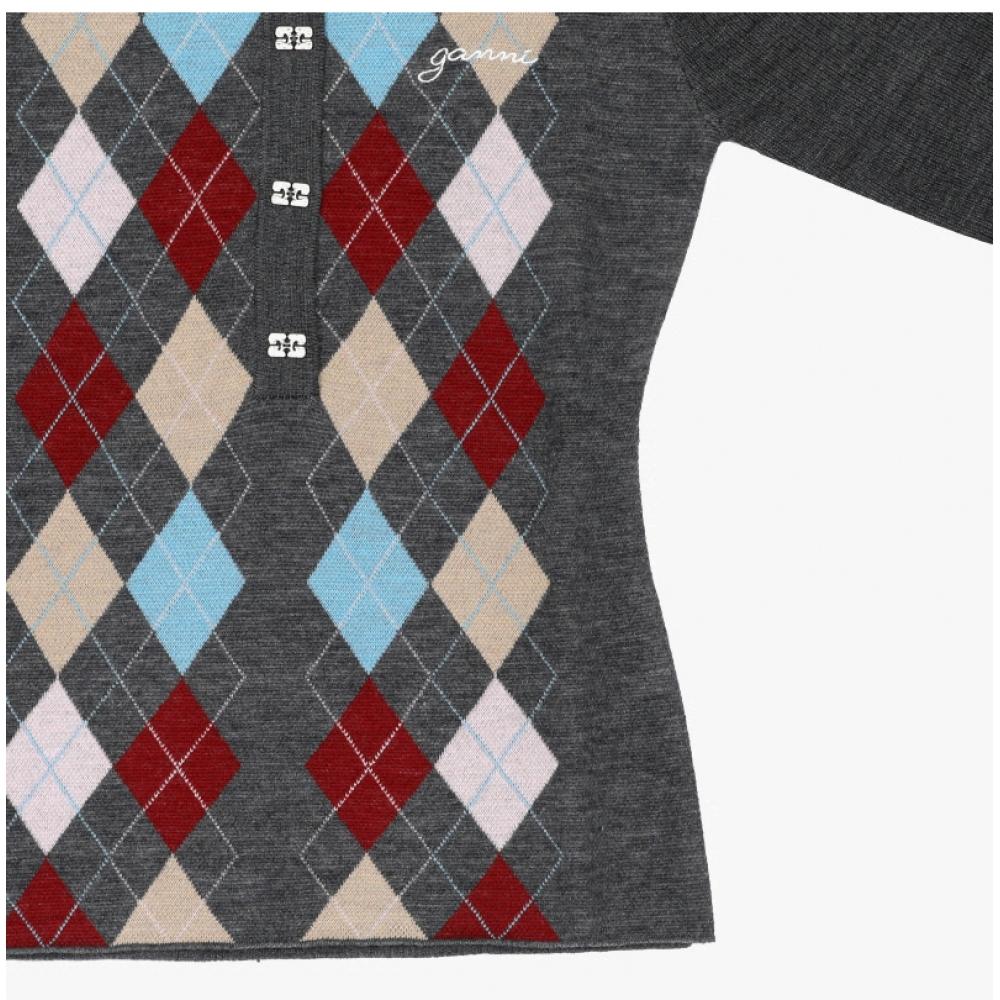 Ganni Women S Argyle Jacquard Polo Knit K2601 920