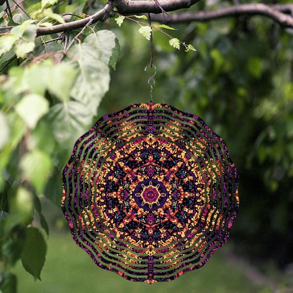 Yellow Mandala Flower Wind Spinner Metal Christmas Decoration for Garden Yard Patio Outdoor Wind Chime Holiday Gift Thanksgiving Decor