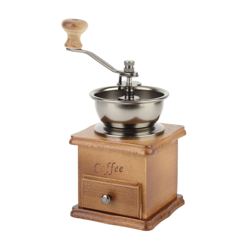 Manual Coffee Bean Grinding Machine Solid Wood and Metal Vintage Hand Cranked Bean Grinder