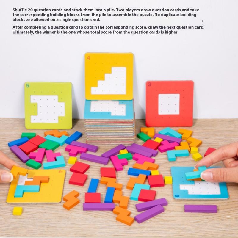 1 Set Tangram Math Toys Building Blocks Board Color Shape Game For Kids Gifts 3D Two-Person Interactive Desktop Puzzle Game