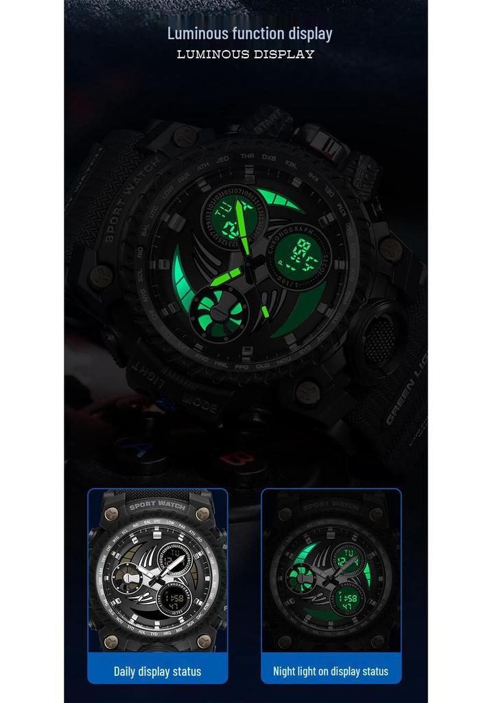 SANDA Men's Multi-function Dual Display Waterproof Sports Alarm Watch