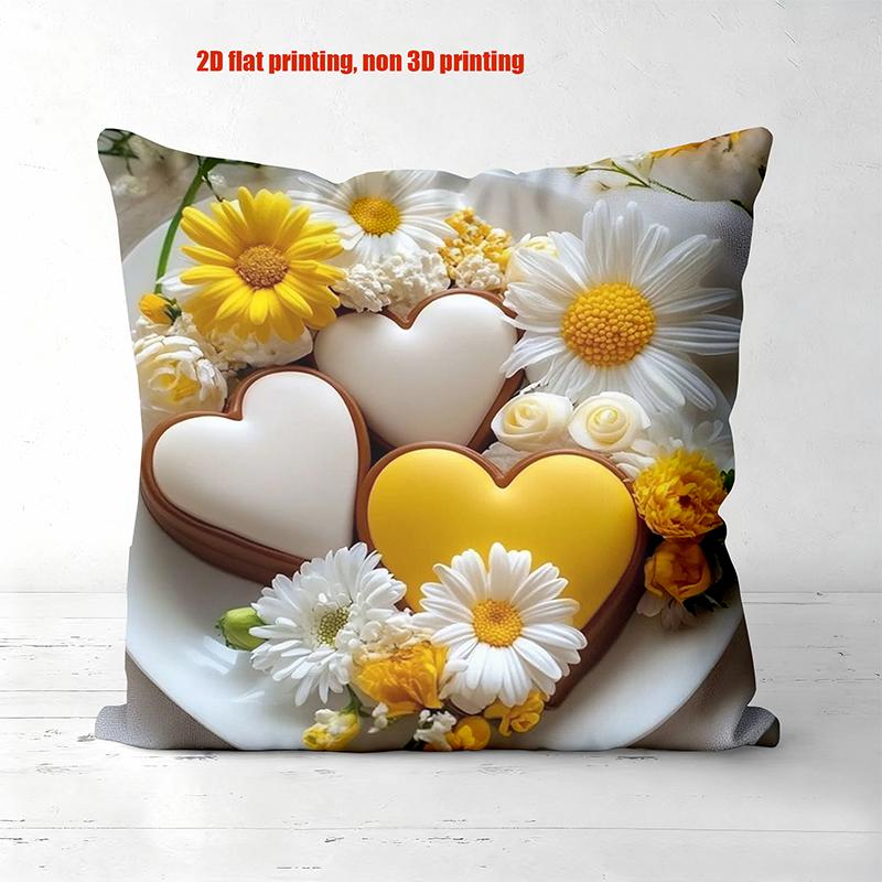 Floral Heart Cushions 2D Printed for Home Decor Polyester pillowcase, sofa decorative cushion cov Headboard Pillow
