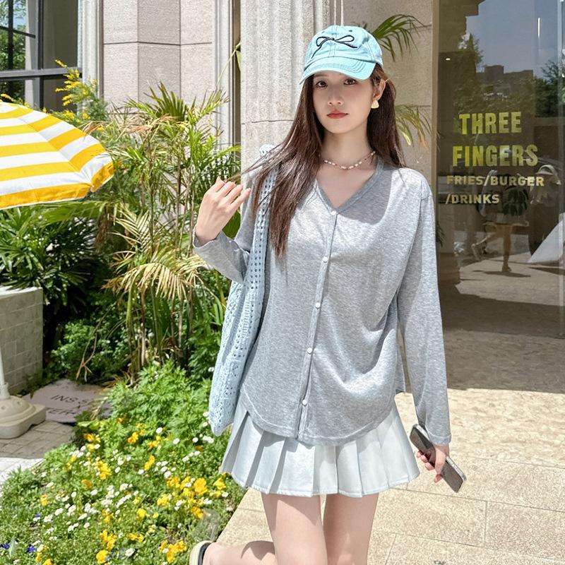 

New Tensi Cardigan Women s Long Sleeve Summer Thin Sling Outer Sleeve V-neck Air Conditioning Shirt Top One size