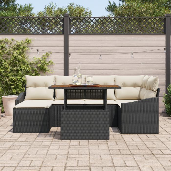 VidaXL Ensemble de canapé de jardin de 7 pièces avec coussins noir en rattan poly 3358595