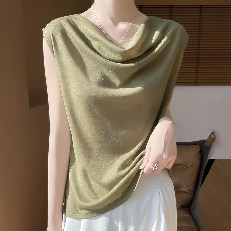 Summer New Sleeveless Solid-color Pull-down Top and Vest