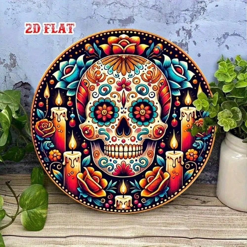 Mexican Sugar Skull Metal Tin Sign Day of the Dead Retro Wall Decor 20x20
