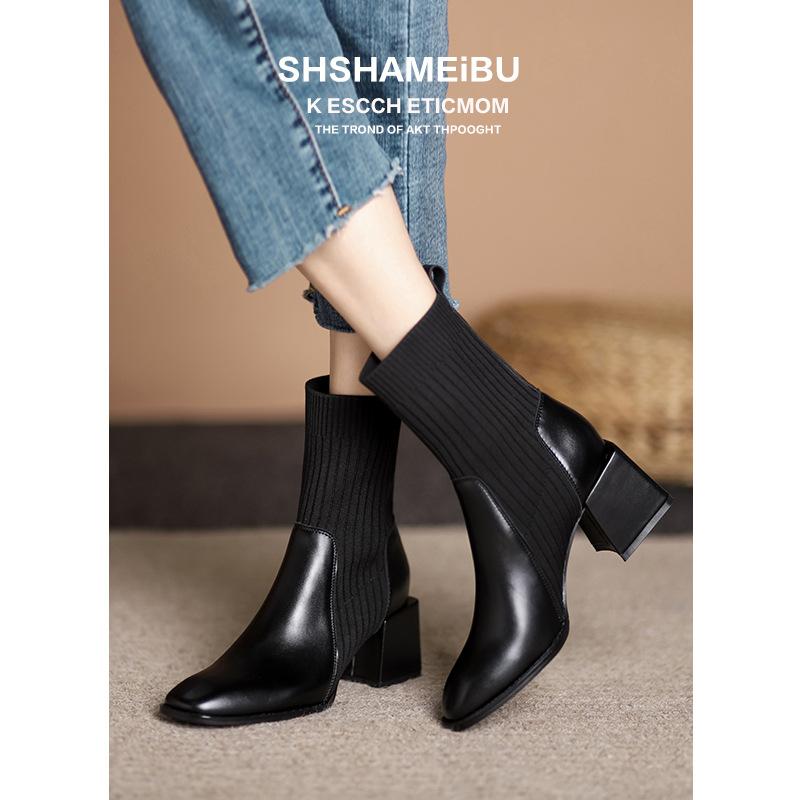 

New winter elastic socks boots women s thin feet single boots high heels short boots high sense Martin boots 34
