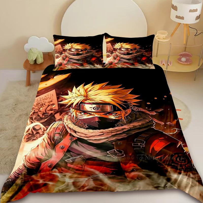 Children Kids Soft Duvet Cover Set Uchiha Sasuke Uzumaki Beding Set Narutos Comfortable Quilt Cover King Quen Young Girls Ten Young Boys for Bedrom