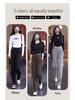 Women's Plus Velvet Wide-Leg Pants: Thick, High-Waisted, Slimming, Autumn/Winter, Plus Size, Loose-Fit, Casual, Trendy.
