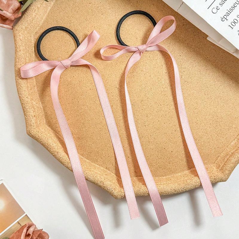2PCS/Set Long Ribbons Small Bow Ponytail Hair Rope Ties Solid Color Hair Circle Hair Accessories