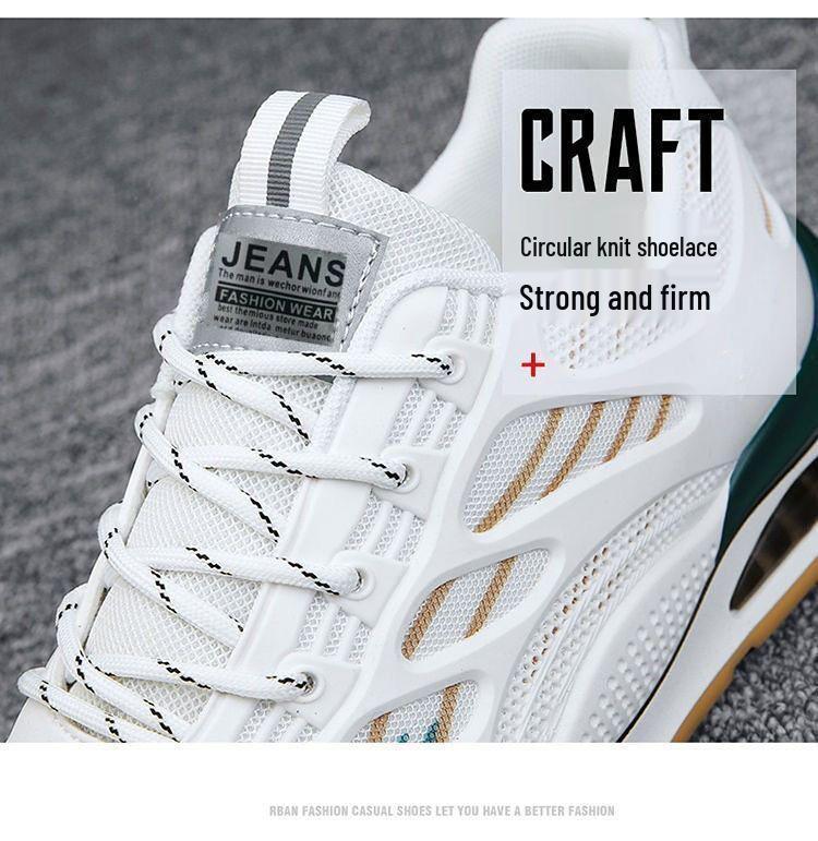 Men's Summer Breathable Mesh Sneakers, Versatile White Thick-Soled Casual Running Shoes