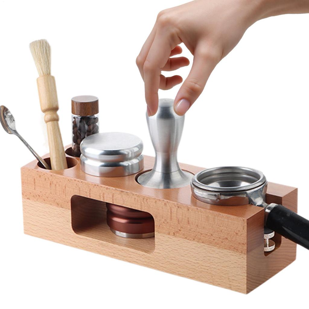 5-slot Coffee Powder Press Table Tamping Station 58mm Wood Natural Multifunctional Organizer Espresso Bar Accessories