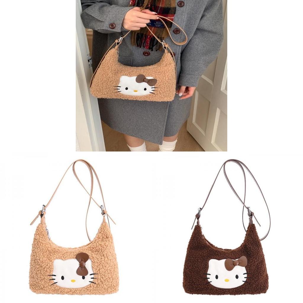 Hello Kitty Plush Tote Bag For Women And Men With Cartoon Pattern And Padded Shoulder Strap