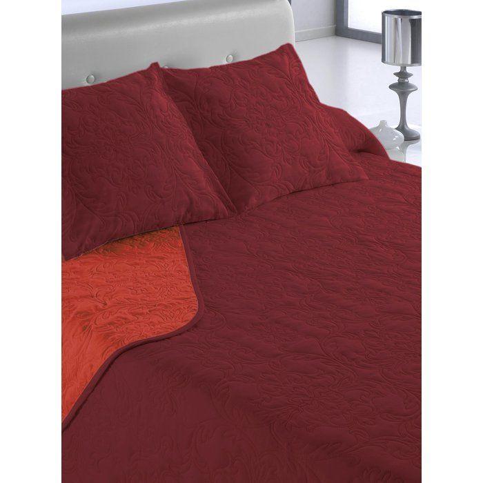 Couvre-lit boutis - CASA - Bouti + Coj. Vegas - 245x260 cm - Rouge Grenat - Uni - 100 % Polyester - 2/50x50 cm