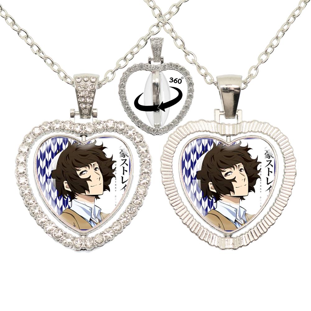 Anime Bungou Stray Dogs Glass Cabochon Glass Heart Pendant Double Sided Necklace Fan Gift Jewelry For Friends