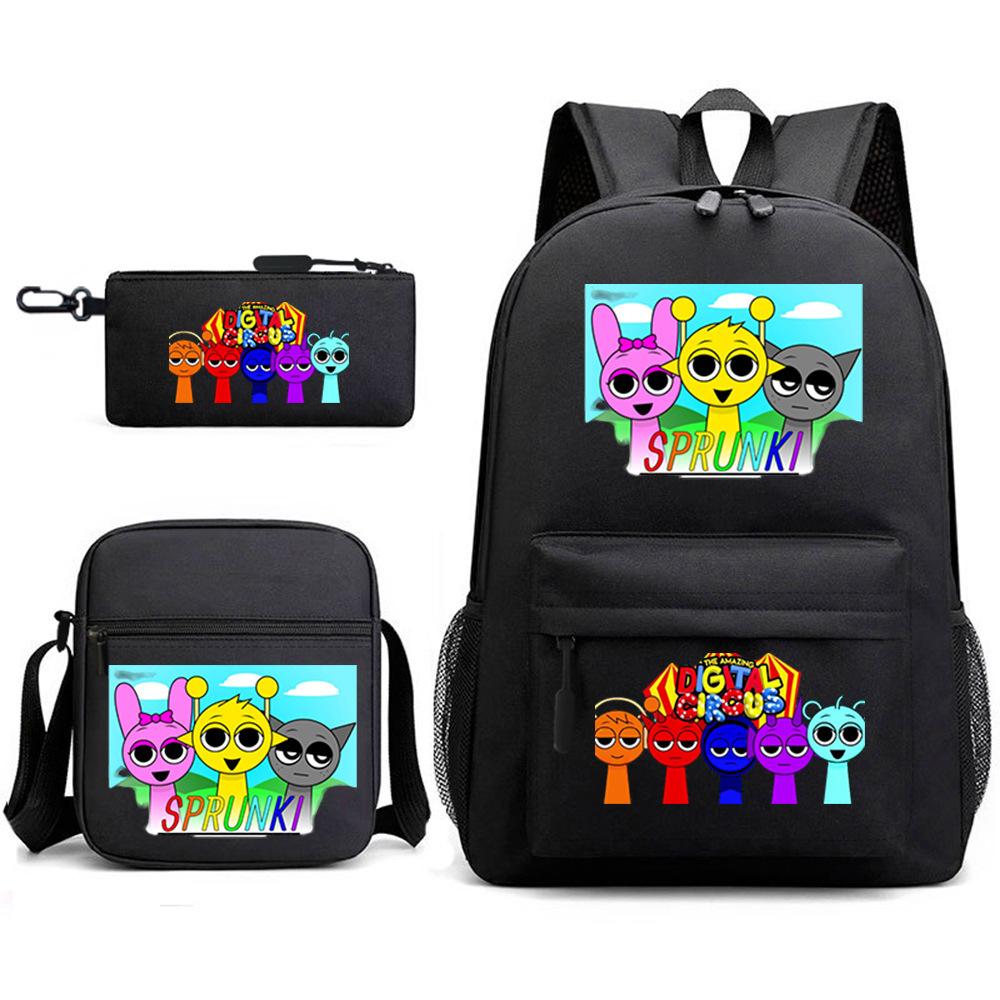 3 Piece School Backpack Set for Students Large Capacity Oxford Cloth Schoolbag with Shoulder Strap and Pencil Case