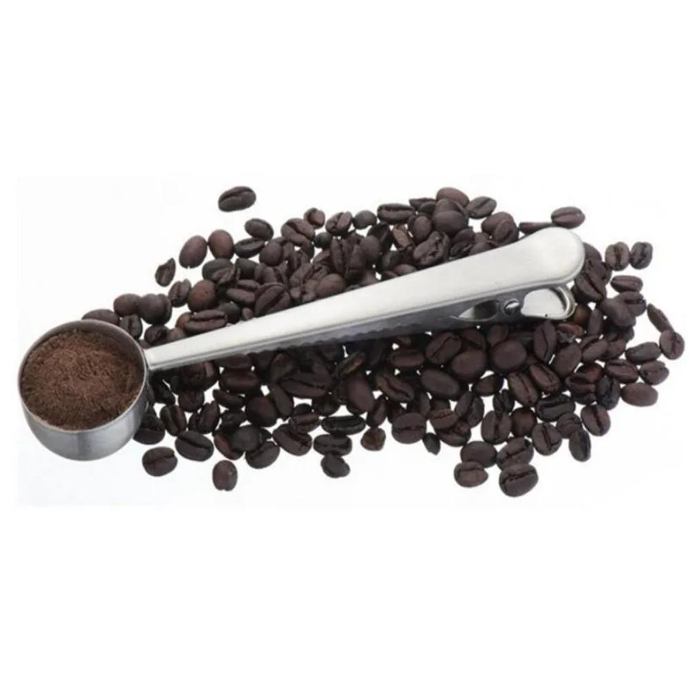 2-in-1 Multifunction Stainless Steel Coffee Scoop with Clip Coffee Tea Measuring Scoop 1Cup Ground Coffee Measuring Scoop Spoons