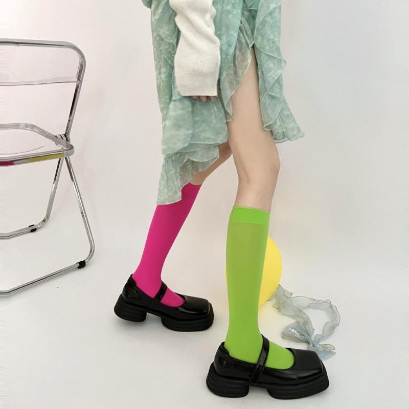 Colorful Calf Socks Velvets Knee High Stockings Lightweight Breathable Knee High Socks Student Girls Middle Tube Socks