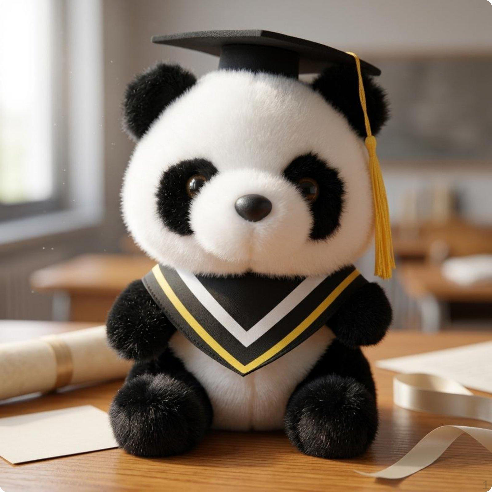 2 Pieces Graduation Panda Plush Custom Name Printing Doctoral Cute Design for Graduates,