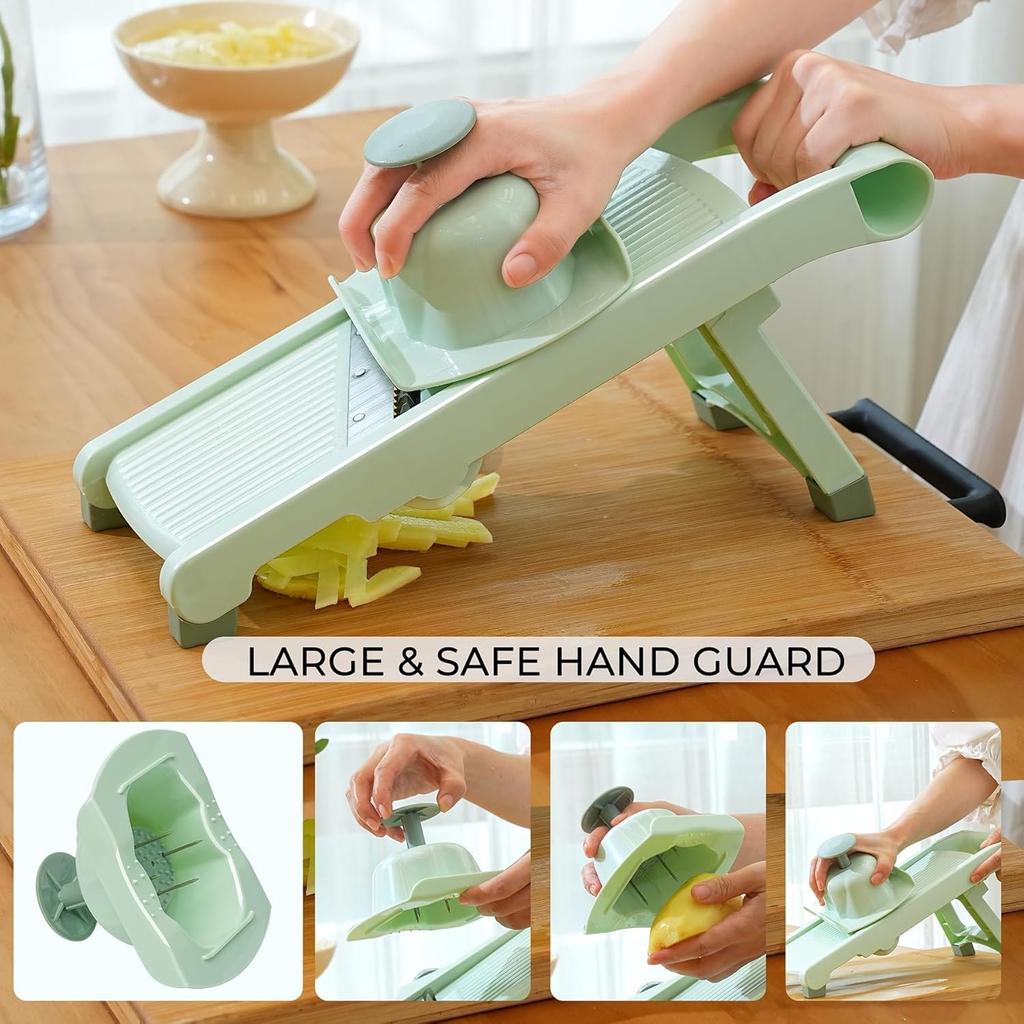 5-in-1 Adjustable Mandolin Slicer with Stainless Steel Blades, Julienne Slicer Adjustable Thickness 0.1-10mm, Safe Mandoline Food Slicer for Kitchen,