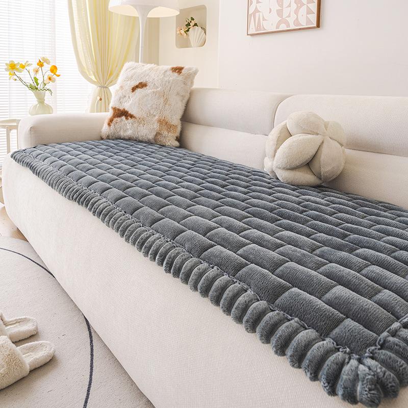 Delicate Wide Bording Sofa Pad Flannel Autumn and Winter Sofa Cushion Thick and Warm Winter Cushion Straight Sofa Cushion Couch Cover