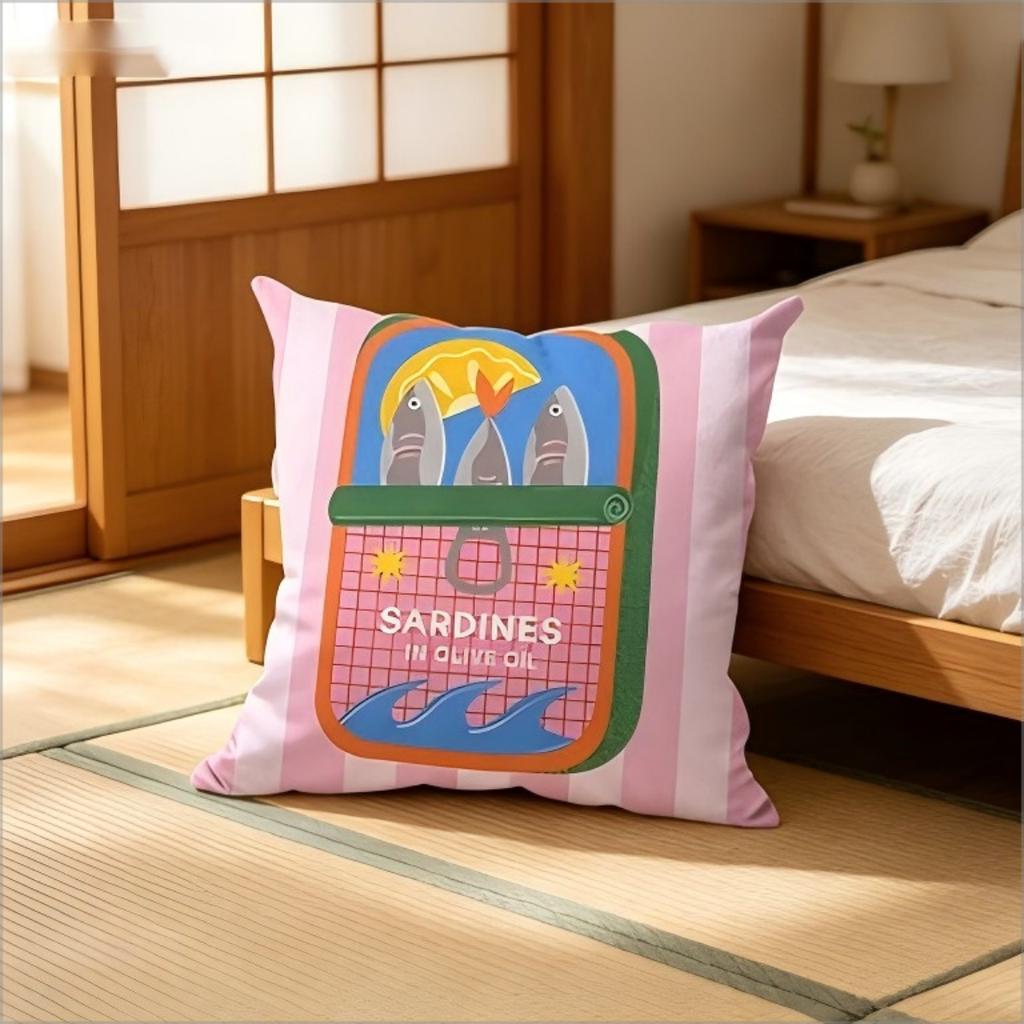 Bohemian Sardine Print Pillow Cover Retro Fish Can Cushion Case Home Decorative Throw Pillow Cover For Sofa Bedroom Home