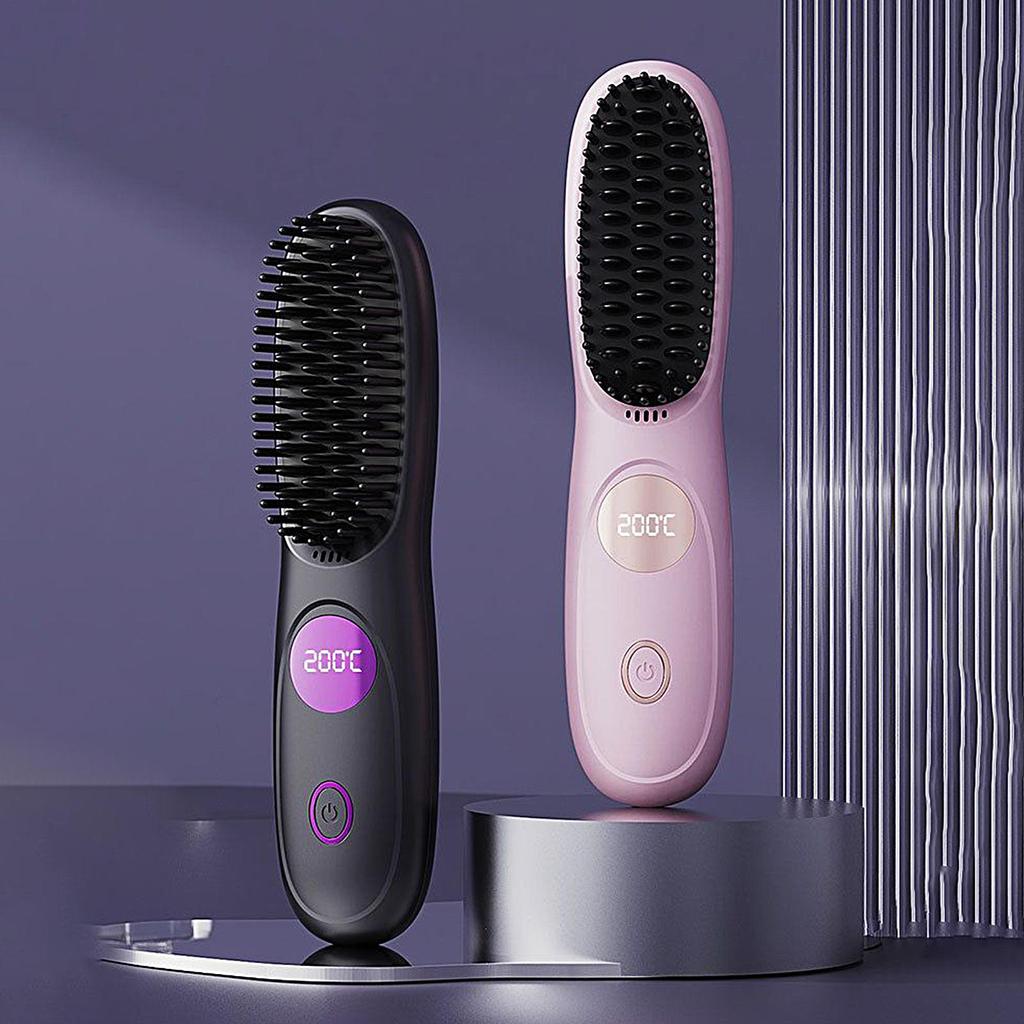 Portable Cordless Hot Hair Straighten Brush USB Charging Straightening Comb 3 Level Rechargeable Heating Comb For Daily Road