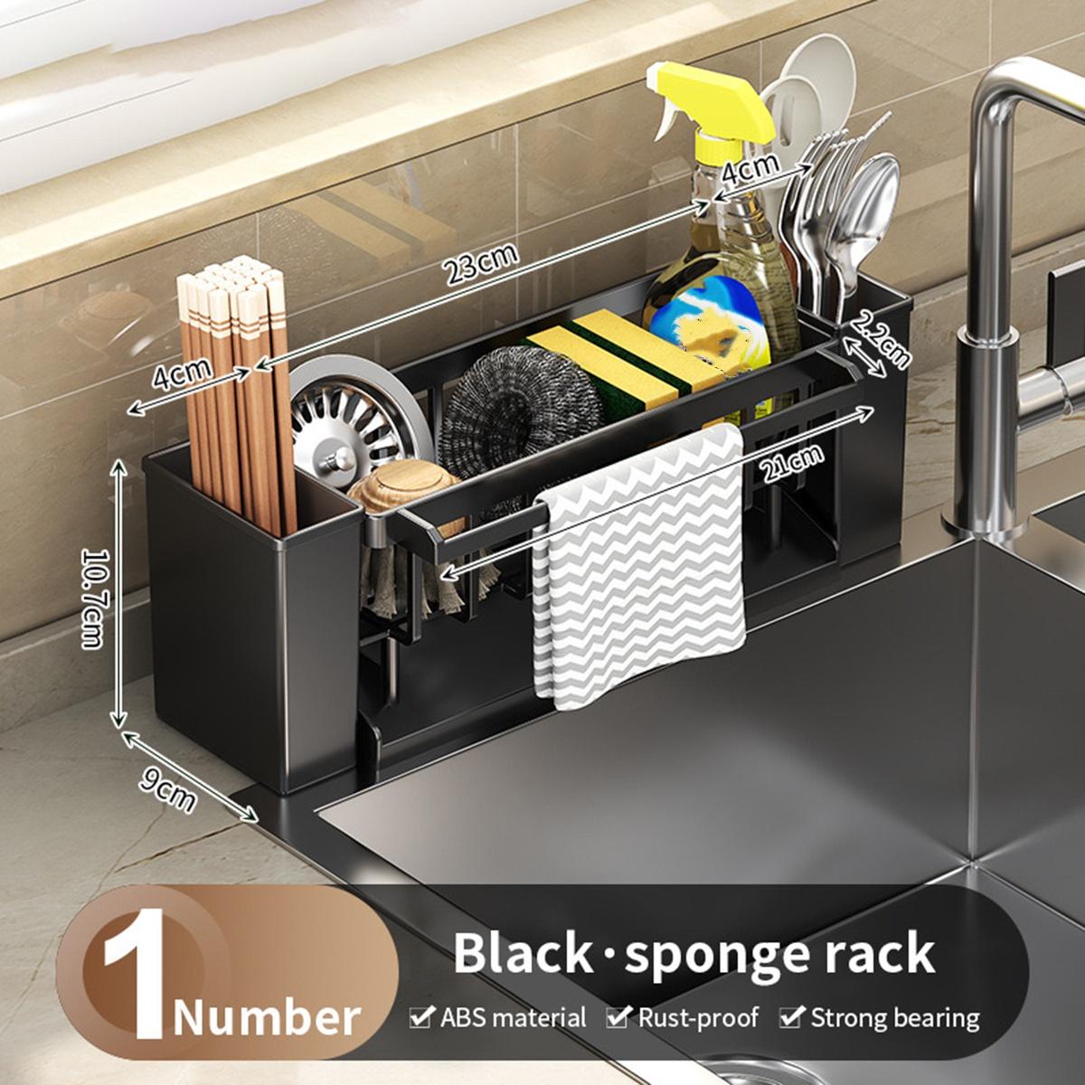 

Kitchen Sink Organiser,Kitchen Sink Sponge Holder With Brush Holder,Rag Drain Rack, Bathroom Organizer, Sink Faucet Sink Ra чёрный