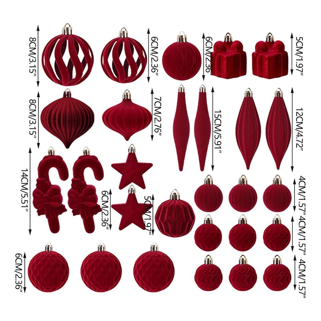 28 Pieces Velvet Christmas Tree Ornament Set, Shatterproof Velvet Christmas Ball Pendant, Christmas Party Decoration Ornaments