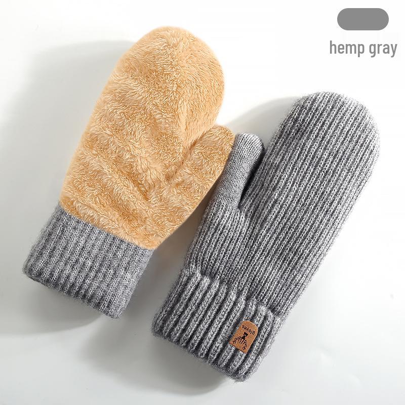 Winter Double-Layer Fleece-Lined Knitted Gloves - Thick, Warm Cycling Mittens