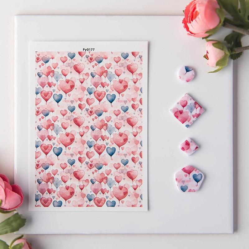 Heart Series Pattern Watercolor Transfer Paper for Polymer Clay Soft Pottery Pendant Earrings Jewelry Making Stickers Decor Tool