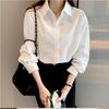 Women Oversized White Button‑Down Shirt Long Sleeve Collared Blouse Loose Fit Solid Color Casual Office Daily Wear Top