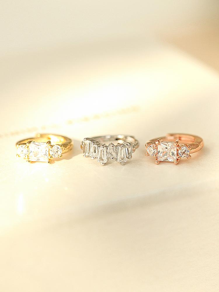 Minimalpiercing 925 Gold Point Cubic One-Touch Ring Piercing Earrings