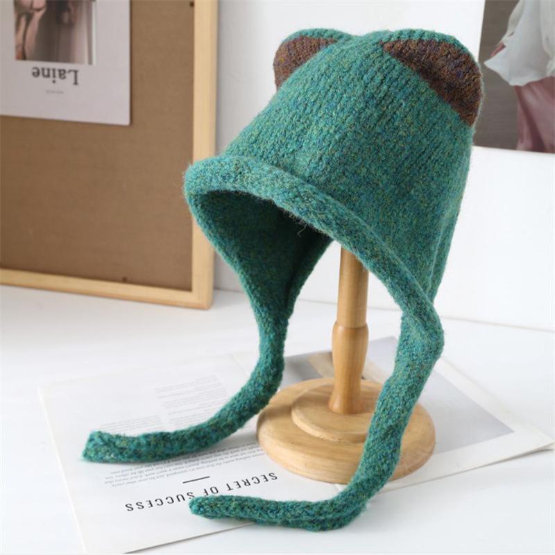 Korean ins wind cat ears knitted hat balaclava hat women's warm and cold ear protection wool hat