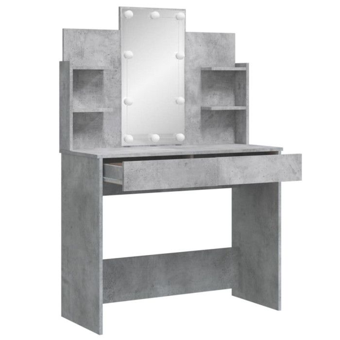 VidaXL Coiffeuse avec Lumières LED, Table de Maquillage avec 2 Tiroirs et 4 Étagères, Table Cosmétique avec Miroir Chambre, 837895