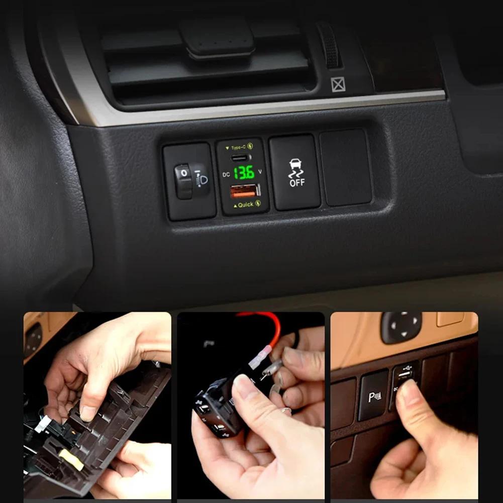 QC.0 36W USB/TypeC PD Interface Car Charger Power Outlet Adapter For Fast Charging Mobile Phones, With Voltmeter, Car Accessory