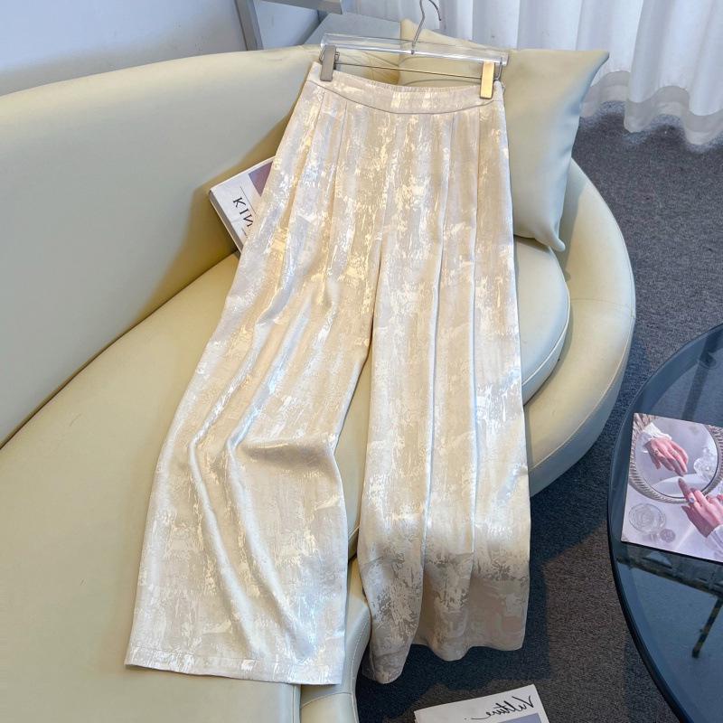 Silk Jacquard Wide-Leg Pants for Middle-Aged Women - Ethnic Style Retro Slimming Design