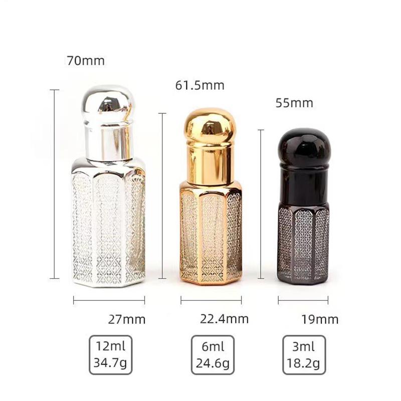 3ml 6ml 12ml Electroplated Carved Colored Glass Roll on Bottle Sample Test Essential Oil Vials with Roller Refillable Bottles