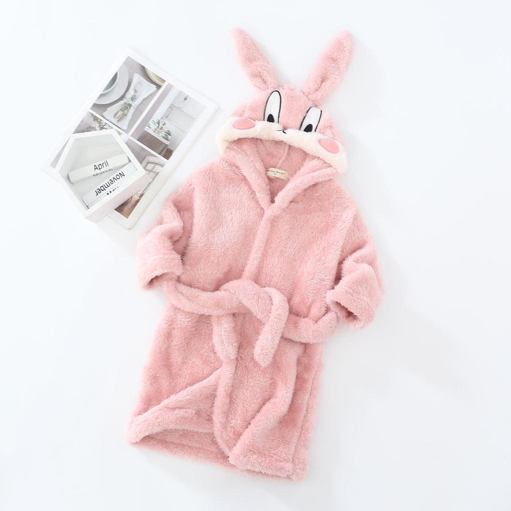 Children's Plush Cartoon Bathrobe - Boys' & Girls' Double-Sided Fleece Pajamas for Autumn/Winter