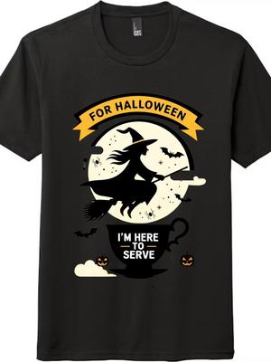 T-shirt décontracté amusant de sorcière d'Halloween de dessin animé (Options Noir et Blanc)| T-shirt