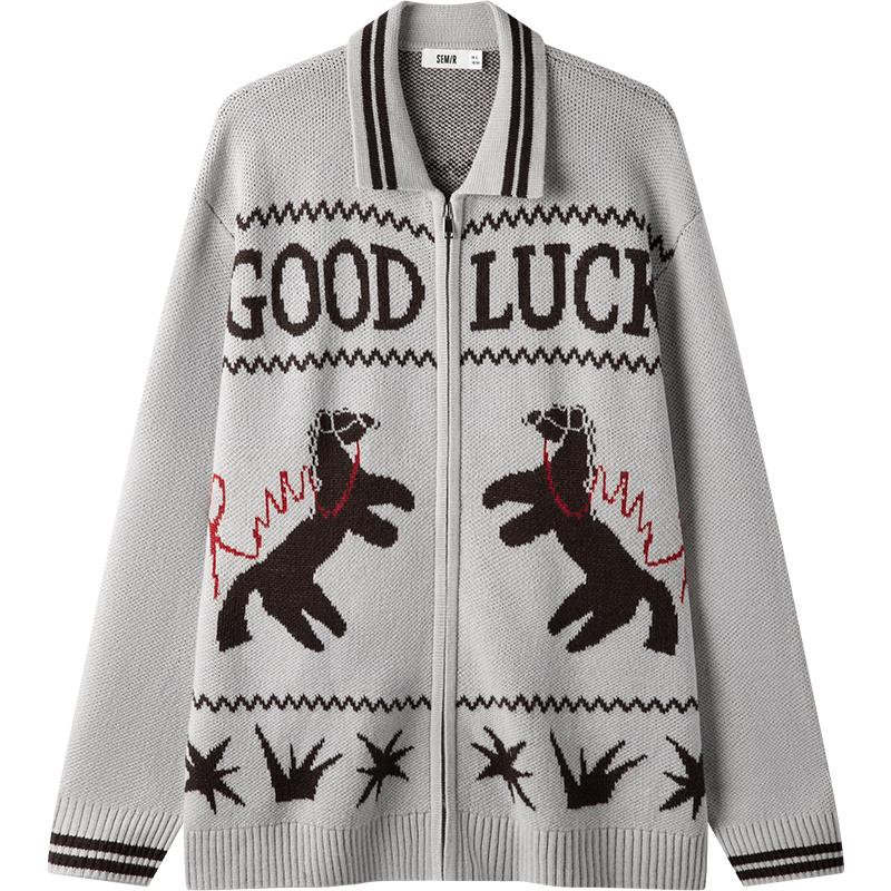 

Semir Men s Spring Loose Lapel Zipper Sweater with Letter Pattern (Couples Style) M