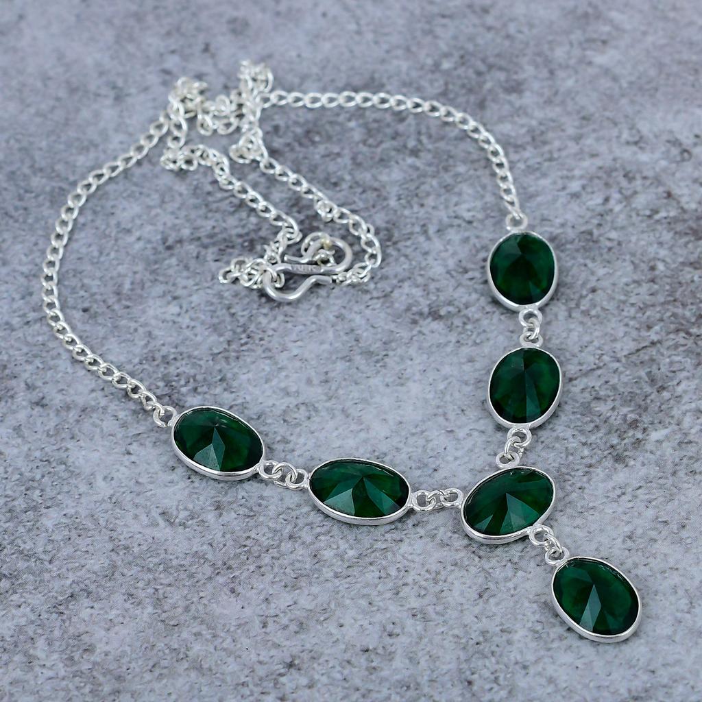 Chrome Diopside Gemstone Handmade 925 Sterling Silver Jewelry Necklace 18" M-395