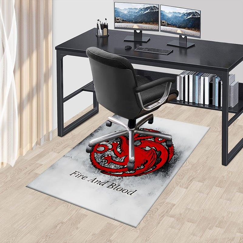 1pc Fire and Blood Office Carpet Chair Mats, Home Decor Mat | Fantasy Theme Mat | Durable Mat, Dragon DecorB09
