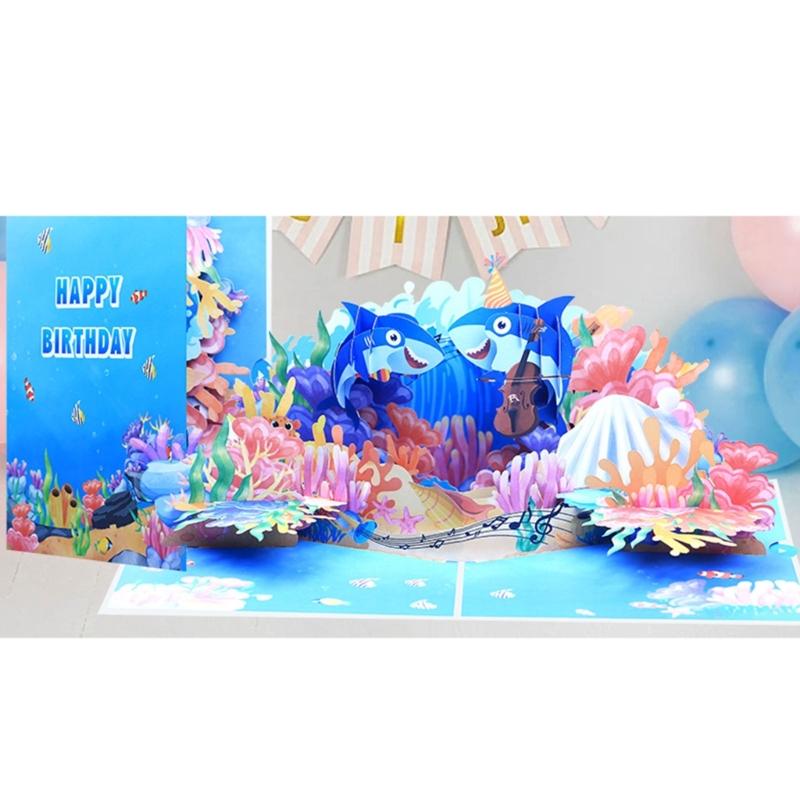 Ocean Theme Dimensional Card with Marine Life Decoration for Special Occasion Handmade Papercraft Greeting Car