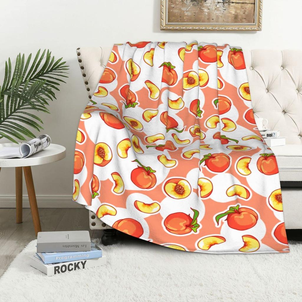Bright Peach Fruit Design Blanket Comfortable Decorative Nap Blanket For Sofa Bed Chair Dormitory Blanket