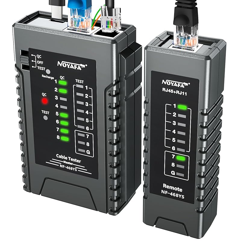 NOYAFA NF-468S Тестер сетевого кабеля, RJ12 RJ11 RJ45 Тестер Ethernet-кабеля для CAT5 CAT5E CAT6 CAT6A, POE-тестер, Прозвонка, UTP/STP, Кабельный трассировщик, LAN NF-468YS