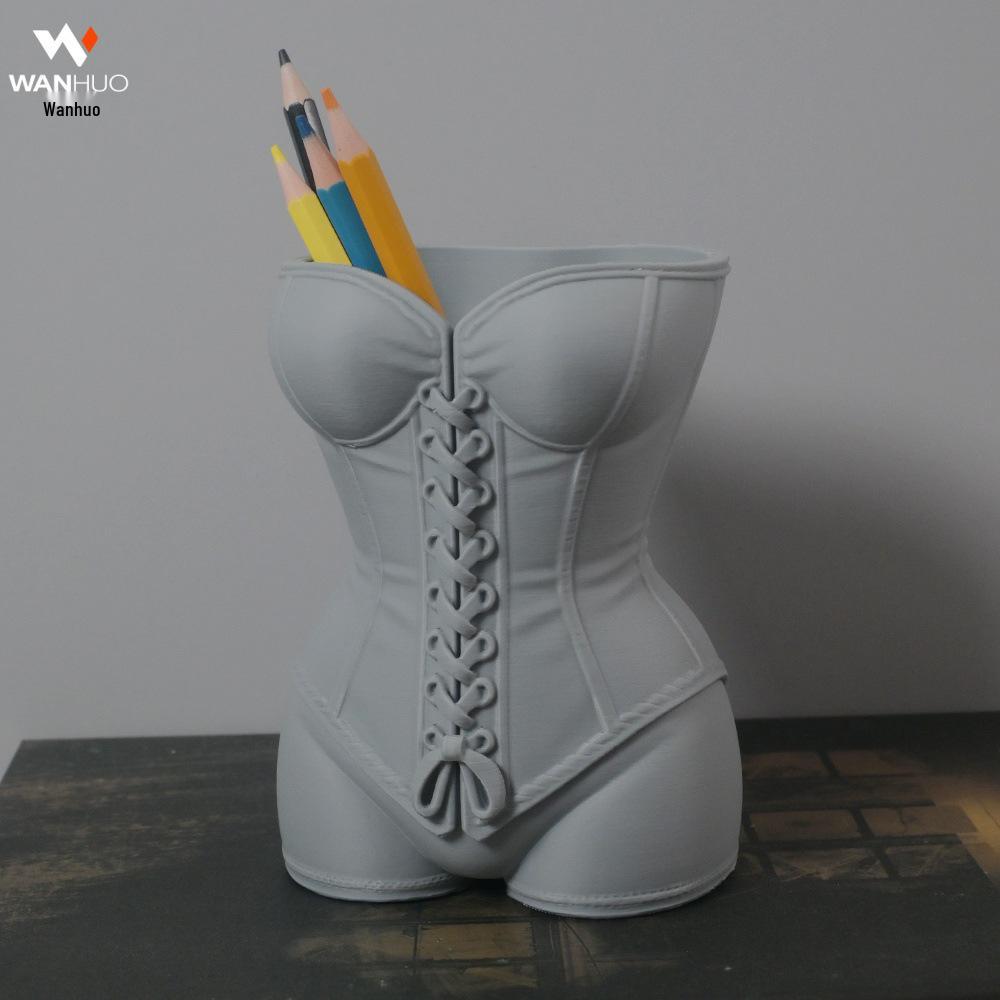 3D Printed Realistic Woman Waist-Cinching Vase Pen Holder - Desktop Decoration & Multi-Purpose Ornament