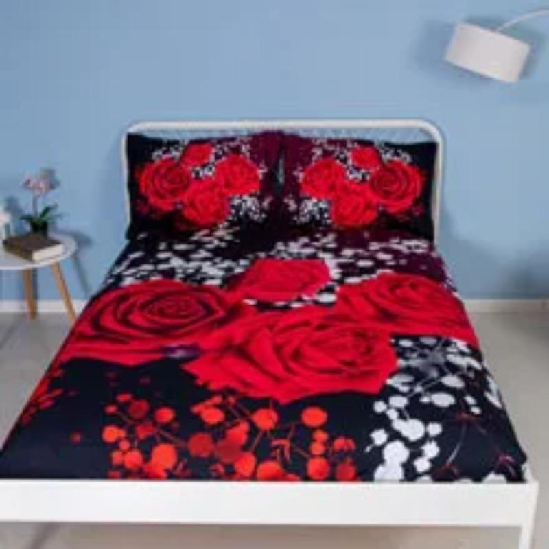 3D Oil Red Rose Bedding Sets 100% Cotton King Queen Size Red Rose Duvet Cover Sets,Queen/Full Size with 2 Pillowcases