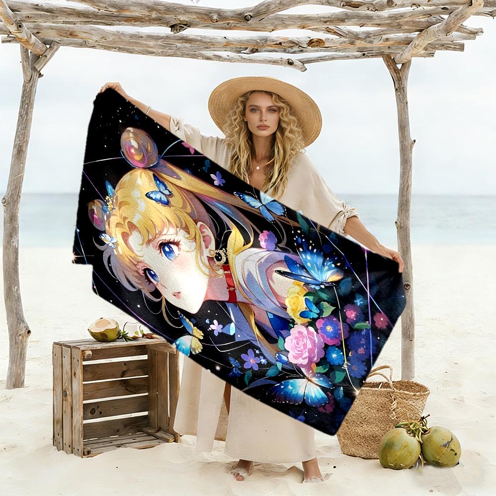Sailor Moon Magic Durable Beach Towel soft Couple beach towel, family beach towel set Bath Accessory Perfect Gift for Valentine's Wedding Birthday